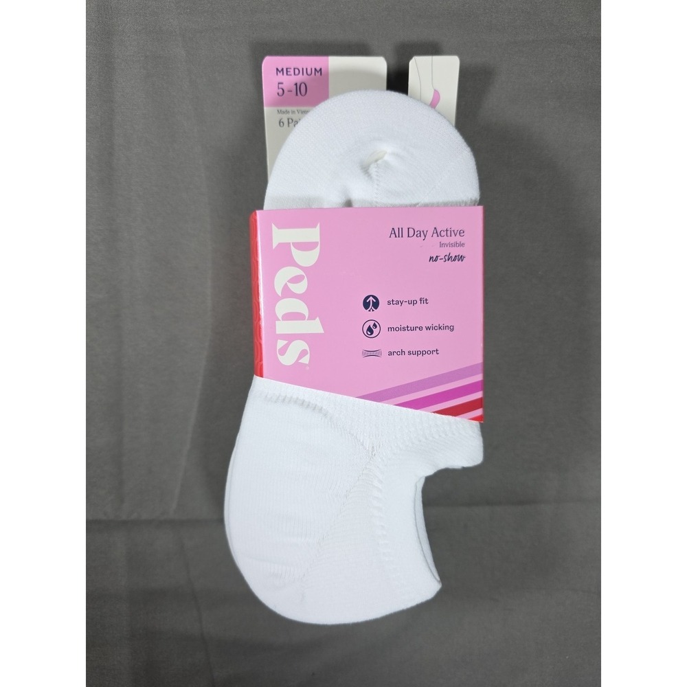 Peds Women's No Show All Day Active Invisible Socks Medium 5-10 6 Pairs